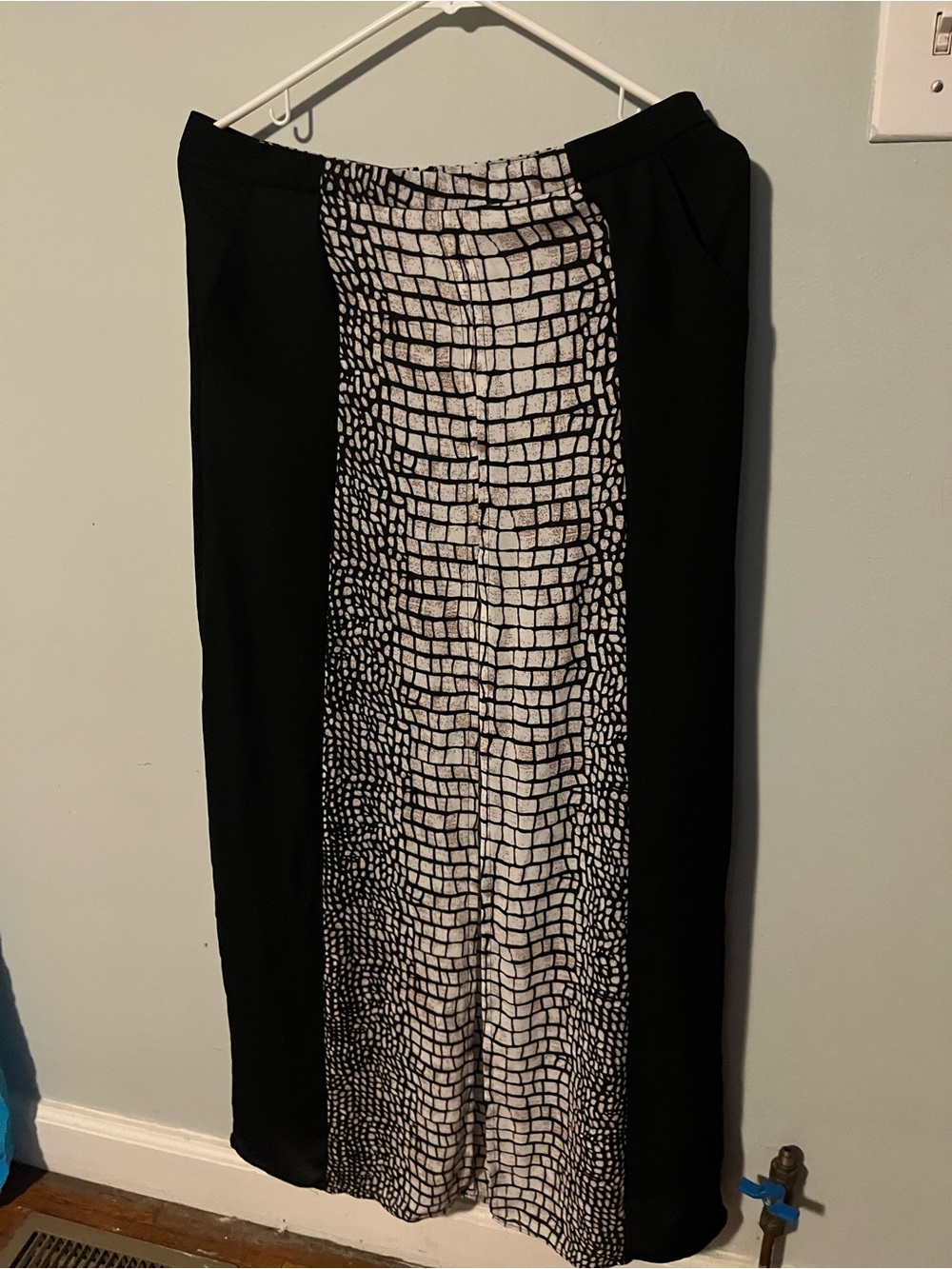 Carmen Marc Valvo Black Maxi Skirt with White Grid Panel